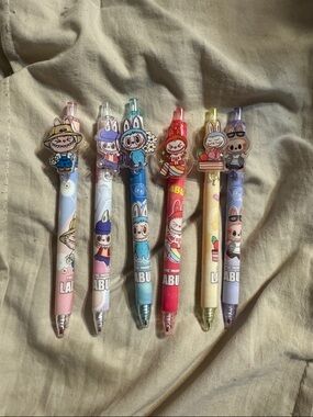 Set of 6 Labubu Character Gel Pens - Assorted Pastel Colors
